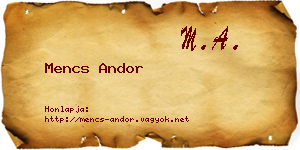Mencs Andor névjegykártya